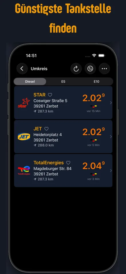Günstigste Tankstelle finden